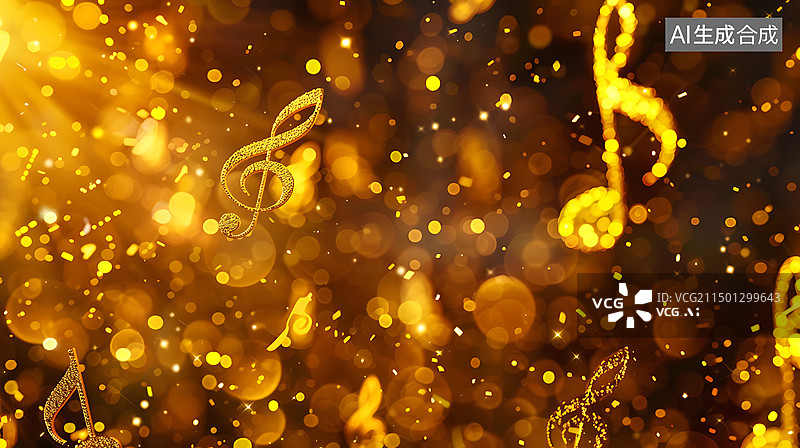 【AI数字艺术】金色跳动的音符场景插画图片素材