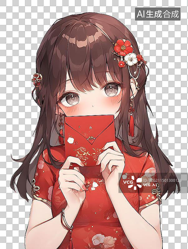 【AI数字艺术】拿着红包的二次元女孩图片素材