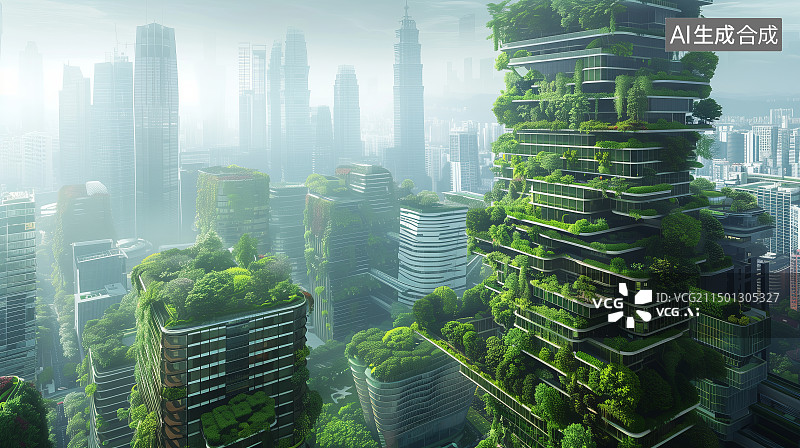 【AI数字艺术】未来绿色森林生态环保城市景观图片素材