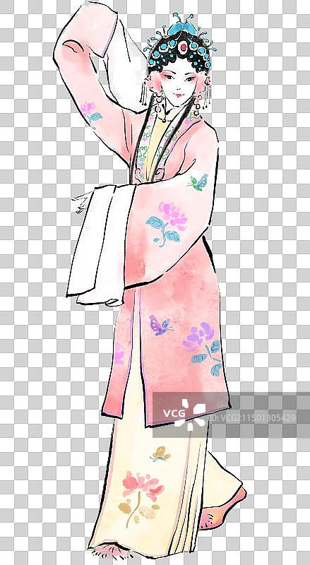 中国风水墨画中国戏曲花旦女性人物插画元素图片素材