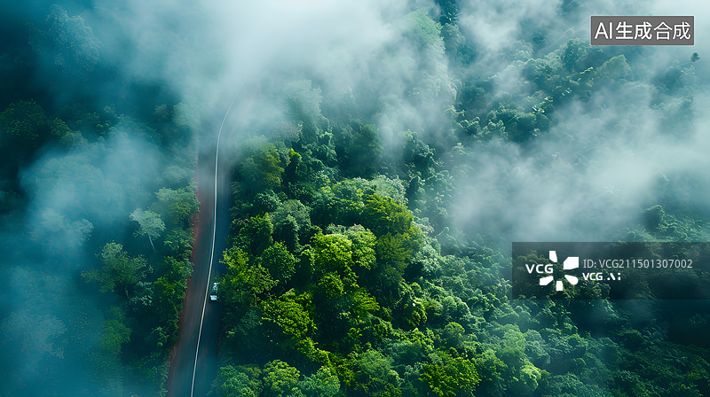 【AI数字艺术】森林中树木的高角度视图图片素材
