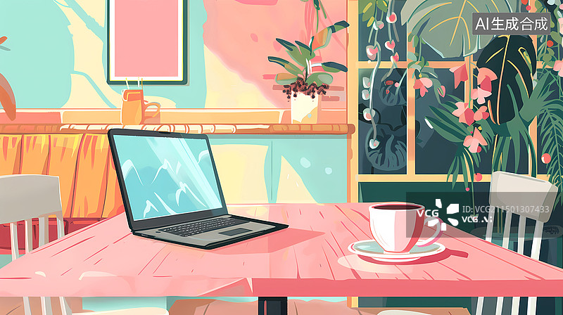 【AI数字艺术】咖啡办公插画图片素材