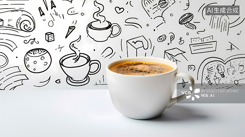【AI数字艺术】创意咖啡手绘涂鸦插画图片素材
