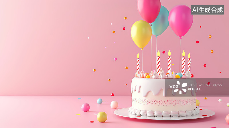 【AI数字艺术】彩色背景下的生日蛋糕和派对蛋糕图片素材