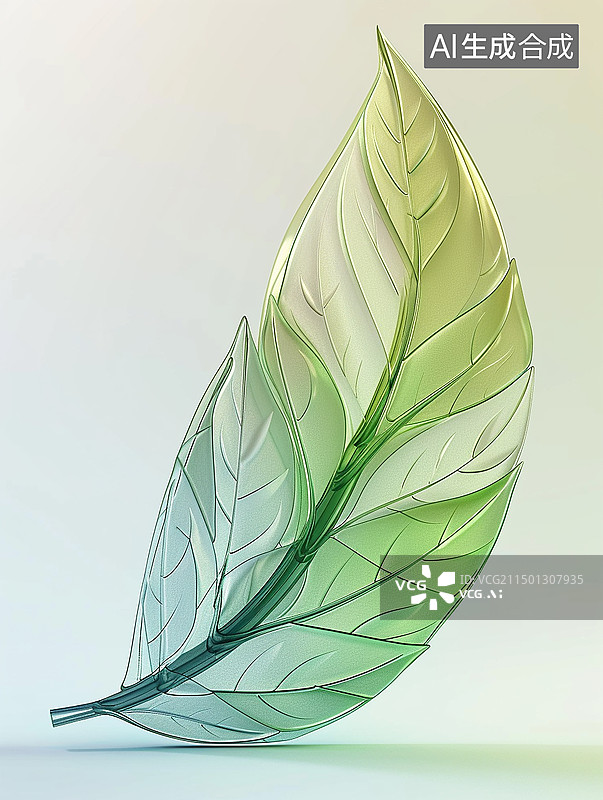 【AI数字艺术】3d立体炫彩玻璃叶子图片素材