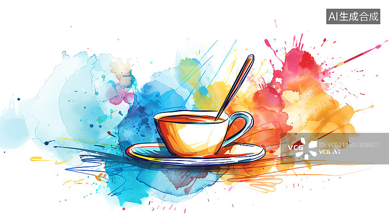 【AI数字艺术】水彩涂鸦咖啡艺术图片素材