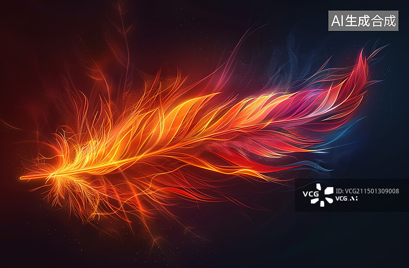 【AI数字艺术】黑色背景下彩色羽毛的特写镜头图片素材
