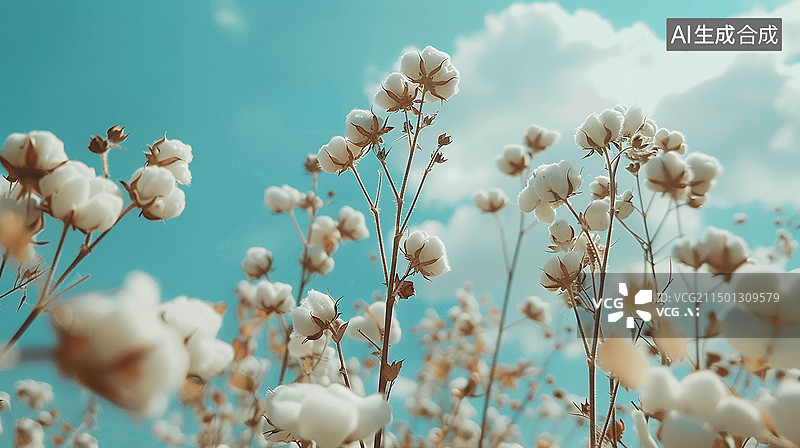【AI数字艺术】AI摄影蓝天棉花植物图片素材