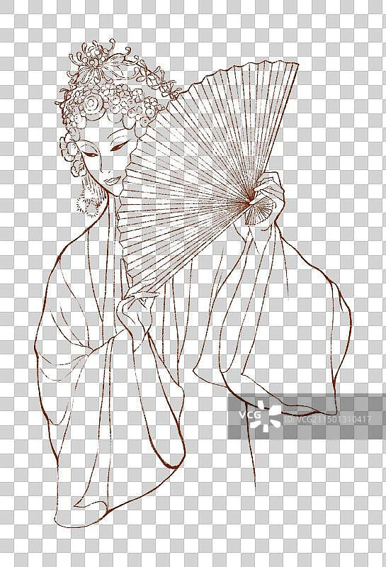 戏曲女性人物线稿元素图片素材