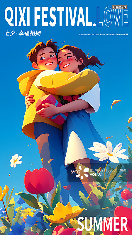【AI数字艺术】夏天杂志风七夕情人节创意时尚海报模板图片素材