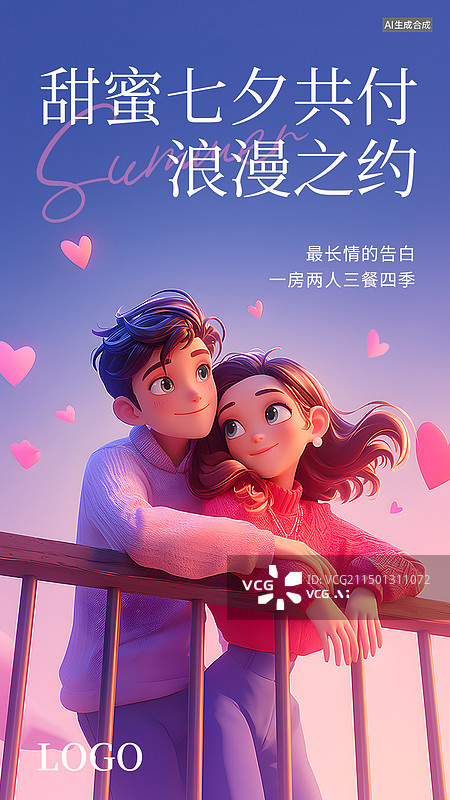 【AI数字艺术】浪漫七夕情人节3D海报设计模板图片素材