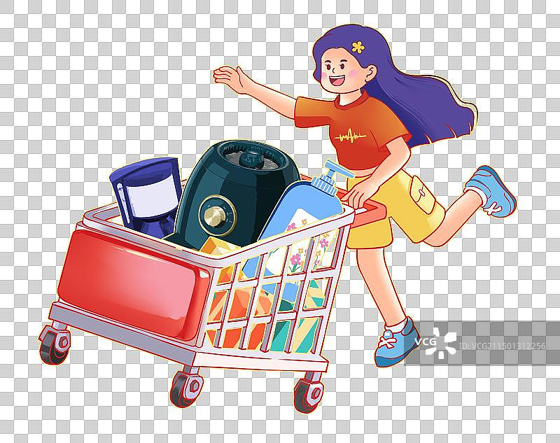 女孩推着满满的购物车图片素材