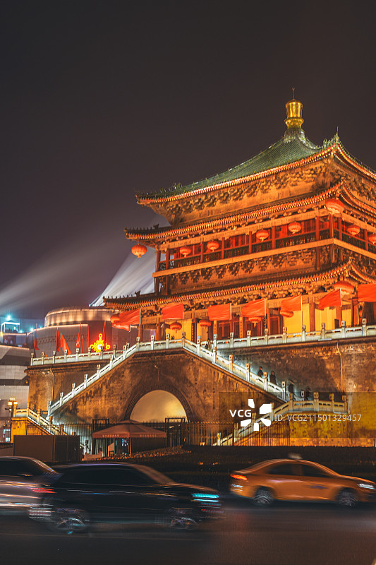 西安钟楼车流图片素材