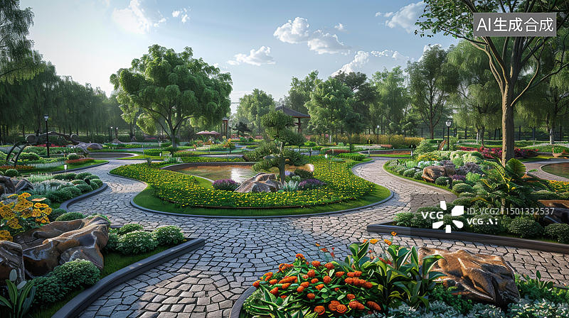 【AI数字艺术】园林景观设计效果图图片素材