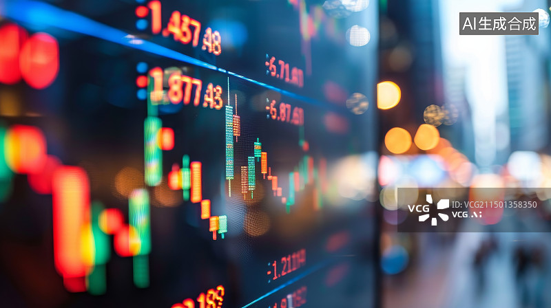 【AI数字艺术】股市数据显示屏的璀璨夜景图片素材