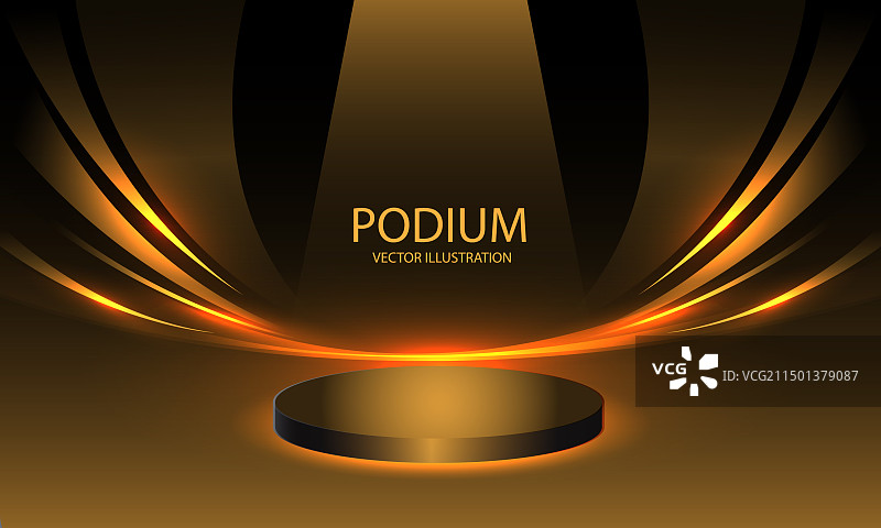 黑色领奖台金色曲线3D展示舞台图片素材