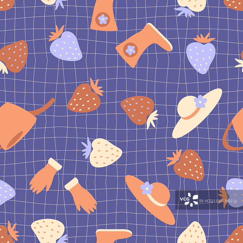 园艺工作服、水壶和草莓图片素材