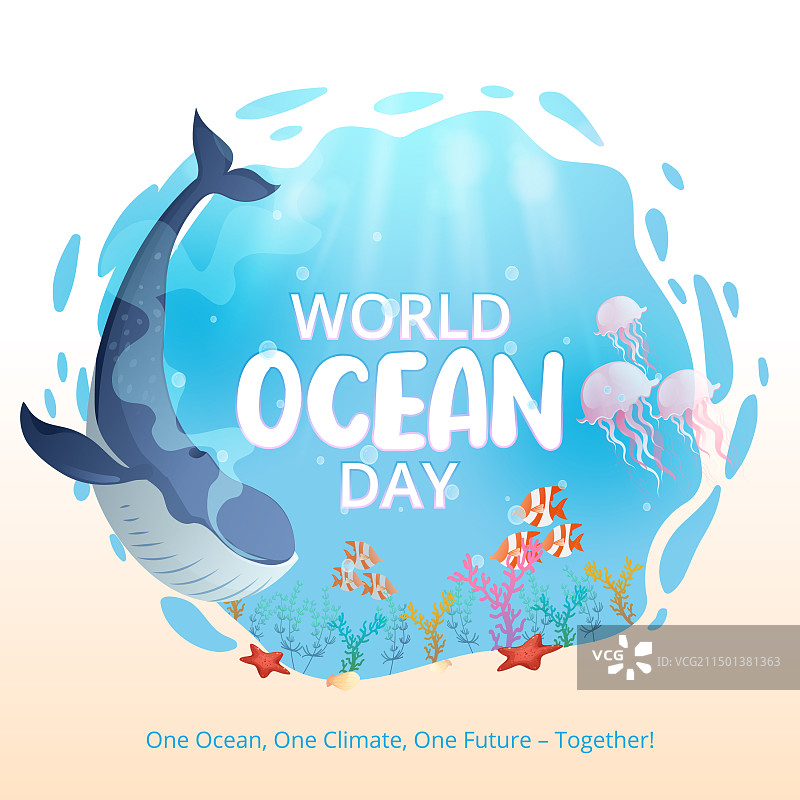 具有海洋生物的世界海洋日背景图片素材
