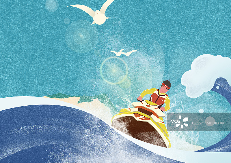 极简风夏日海上摩托艇运动插画图片素材