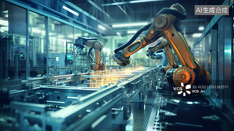 【AI数字艺术】未来智慧科技工厂车间内部图片素材