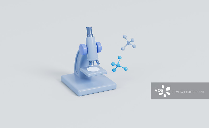 卡通风格显微镜与分子3D插画图片素材