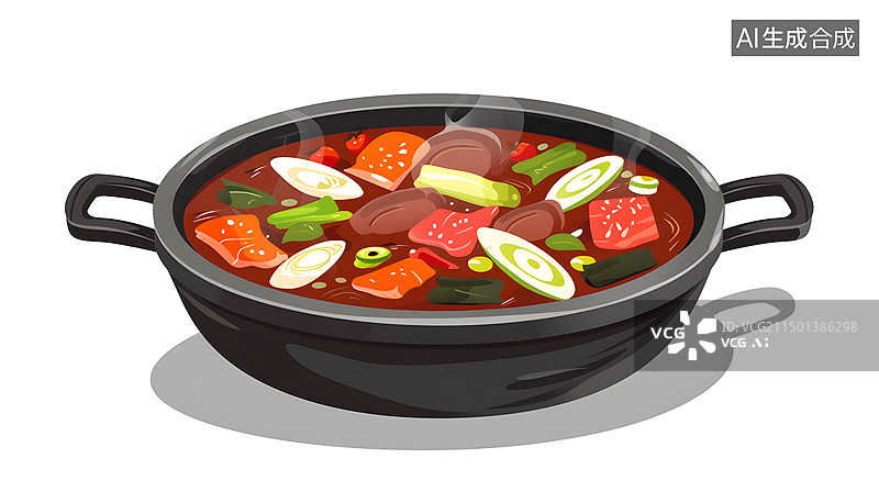 【AI数字艺术】火锅寿喜锅美食插画背景图片素材
