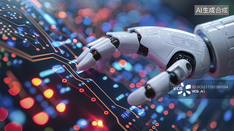 【AI数字艺术】机器人手指抓取智能芯片电路板图片素材