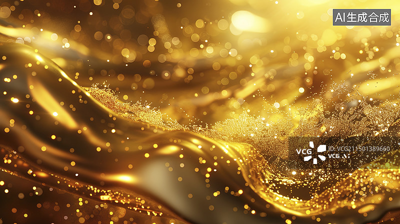 【AI数字艺术】流动的闪光金色油漆波纹图案图片素材
