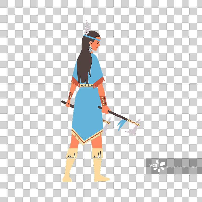 手持斧头的美洲原住民印第安女战士图片素材