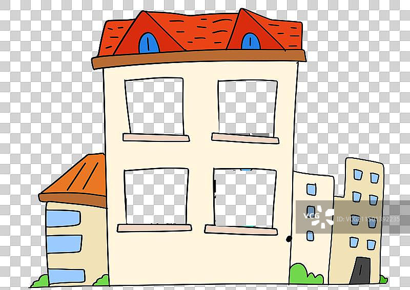 房子，城市，高楼，建筑，房产，房价，建设，城市更新，可爱。卡通，手绘，漫画，描边，设计，元素，插画，图片素材