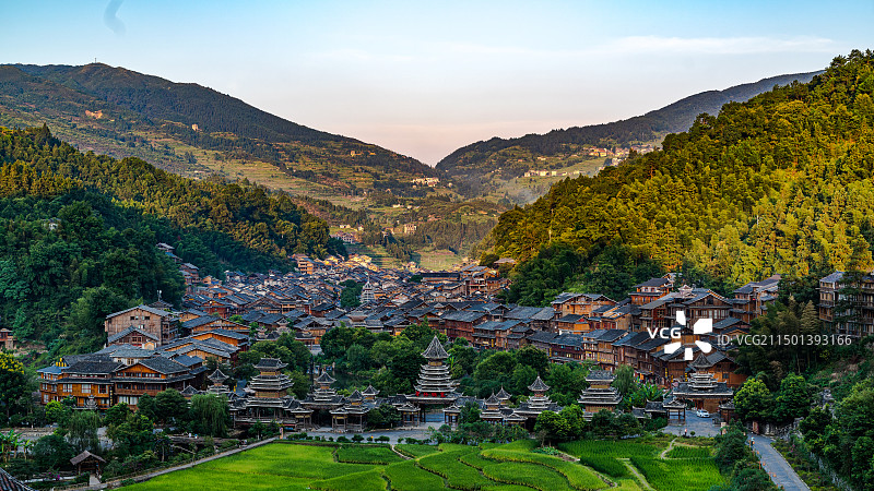 贵州肇兴侗寨日落图片素材