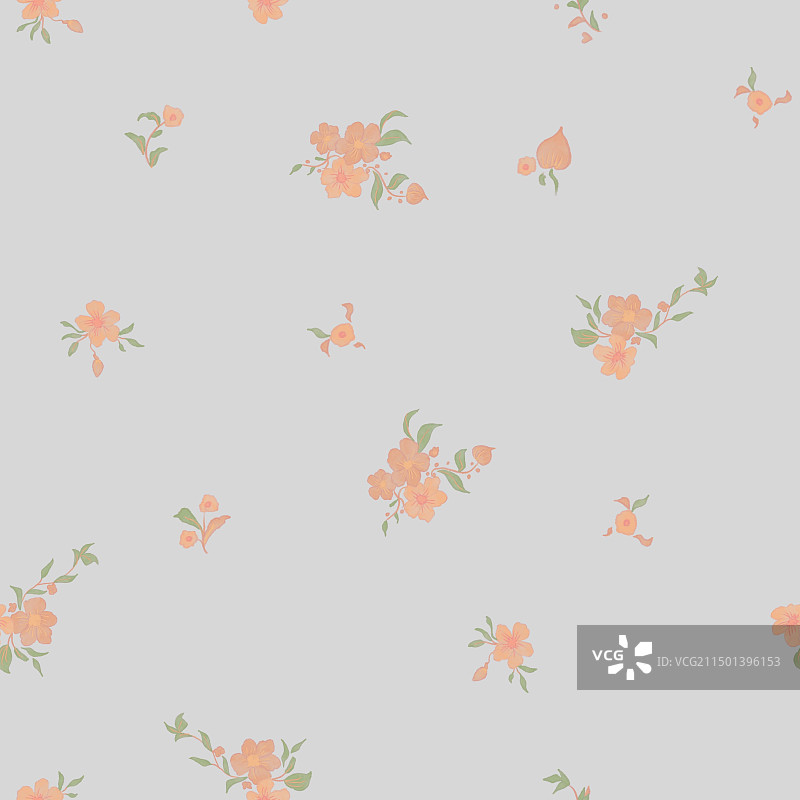 四方连续清新桃花印花无缝图案图片素材