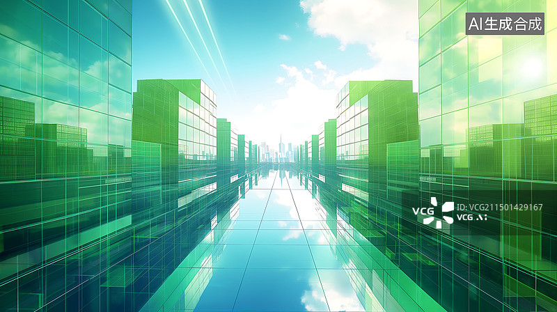 【AI数字艺术】绿色的城市建筑风光和科技概念图片素材