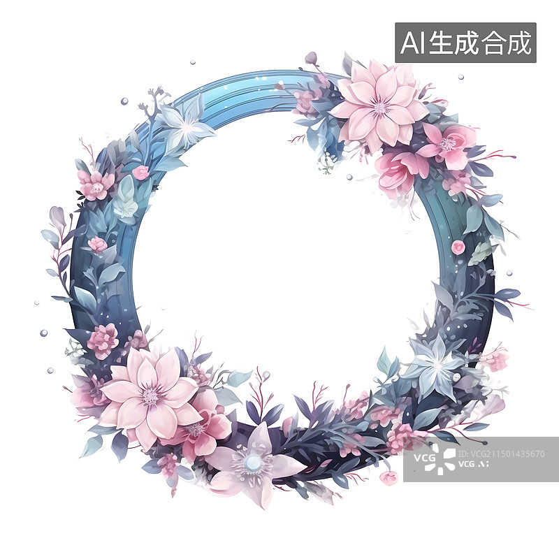 【AI数字艺术】圆形鲜花边框图片素材
