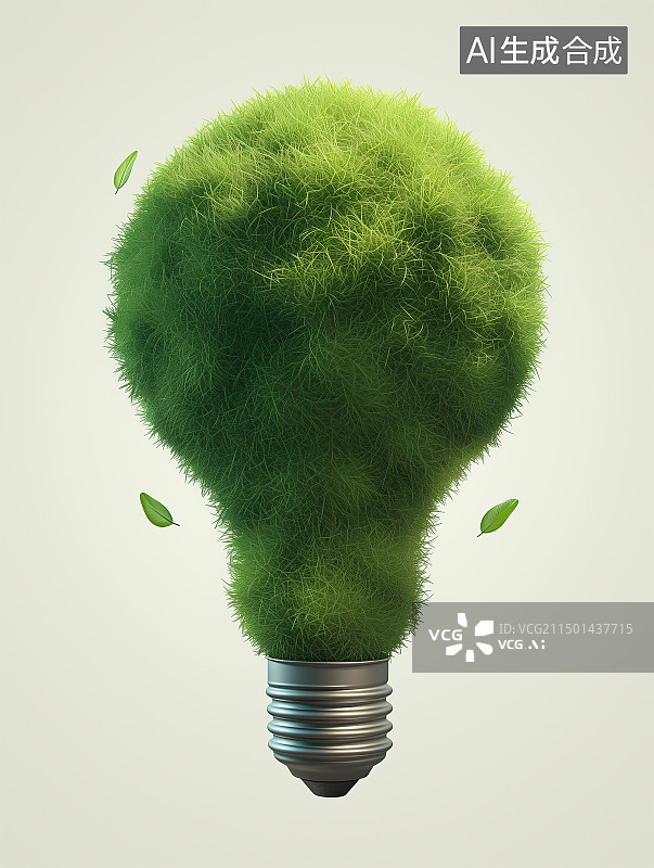 【AI数字艺术】绿色概念的灯泡图片素材