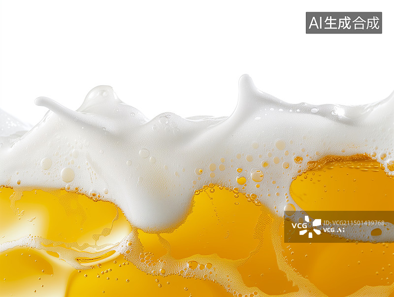 【AI数字艺术】白色背景下逼真的啤酒泡沫图片素材