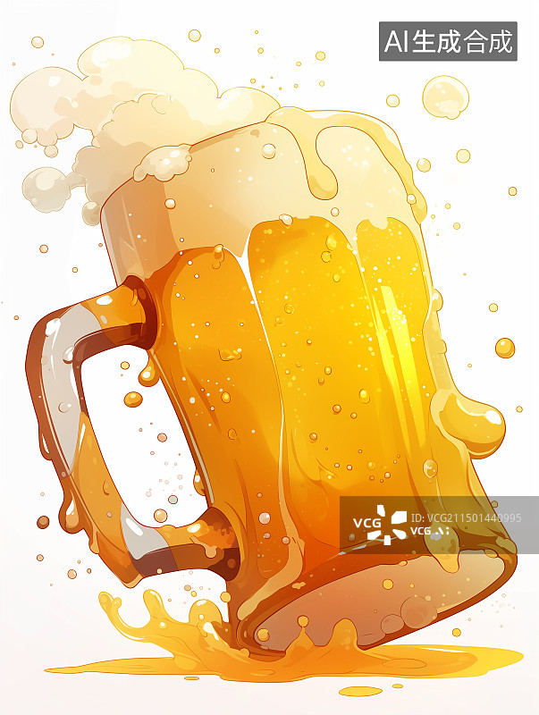 【AI数字艺术】啤酒杯气泡插画图片素材