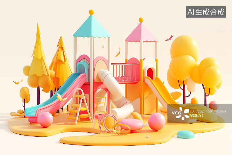 【AI数字艺术】多彩的游乐场3d模型图片素材