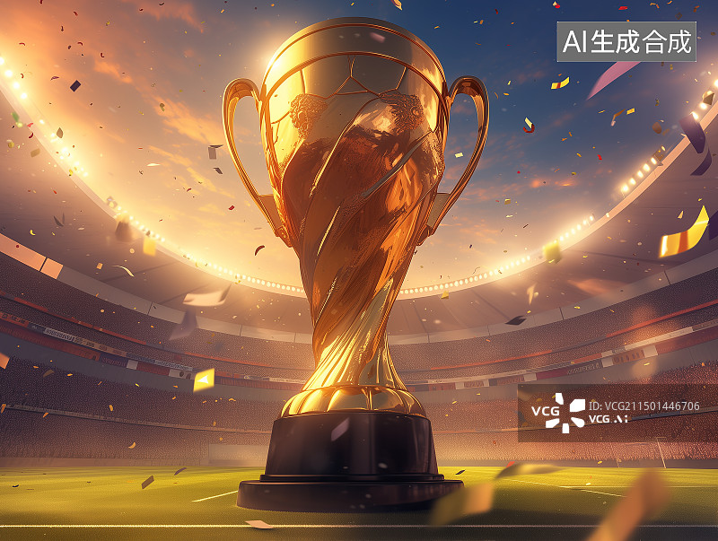 【AI数字艺术】足球场地上的冠军奖杯图片素材