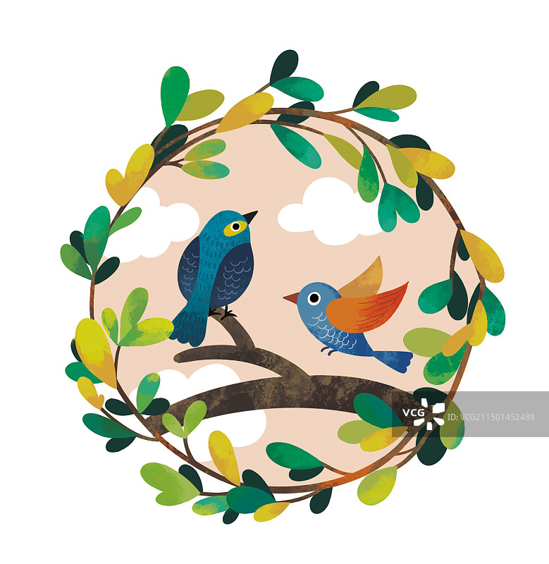 彩色卡通插画动物松鼠小鸟鸟妈妈熊猫牛群兔子鹿啄木鸟小鸡鸡妈妈鹅羊群兔子老鹰鹤插图扁平风图片素材