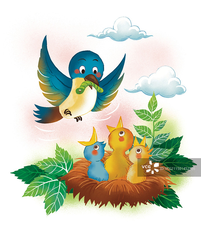 彩色卡通插画动物松鼠小鸟鸟妈妈熊猫牛群兔子鹿啄木鸟小鸡鸡妈妈鹅羊群兔子老鹰鹤插图扁平风图片素材