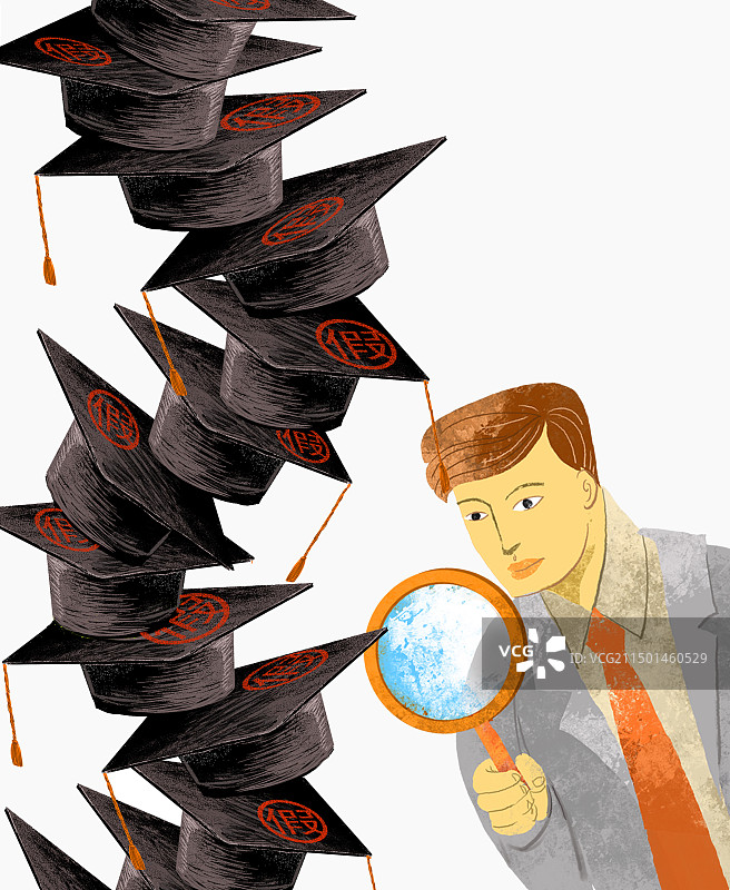 造假，水硕，博士帽，文凭，贬值图片素材