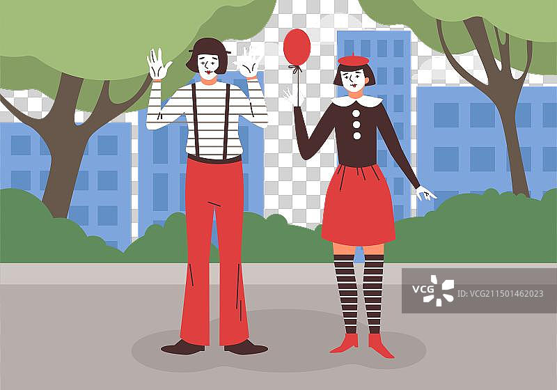 哑剧二人组街头表演图片素材