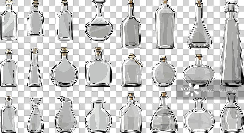 卡通彩色扁平玻璃瓶套装图片素材