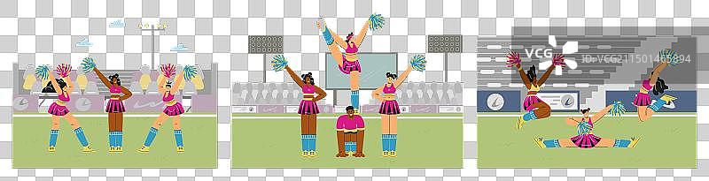 体育场啦啦队微笑女孩扁平风套装图片素材