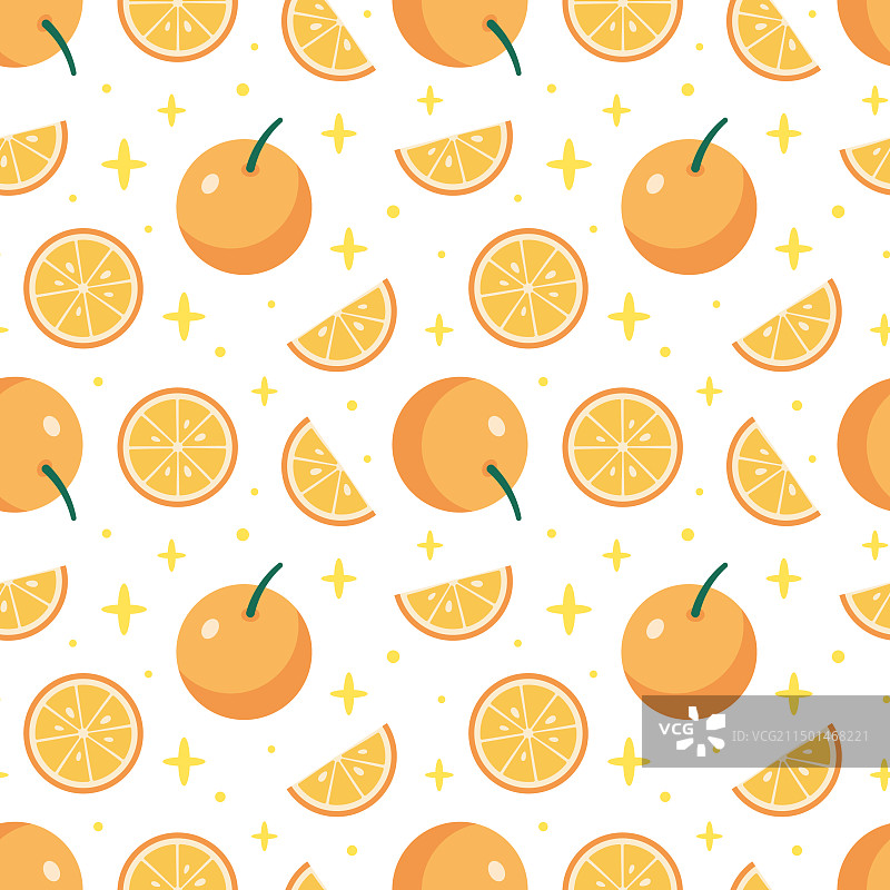 卡通风格的可爱橙子水果无缝图案图片素材