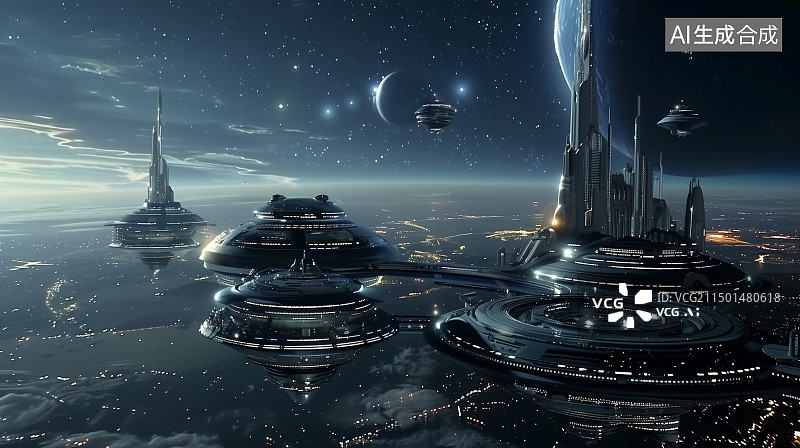 【AI数字艺术】宇宙中飞行的太空飞船图片素材
