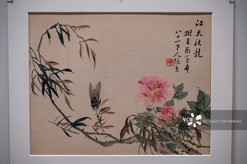 天津博物馆 中国花鸟画之道归国汇报展 清 张熊 花果虫草图册 绢本设色 1883图片素材