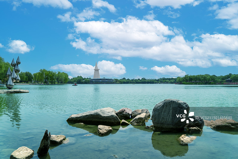 郑州绿博园，人工湖图片素材