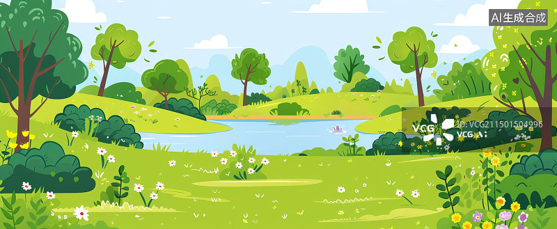 【AI数字艺术】绿色春天户外插画图片素材